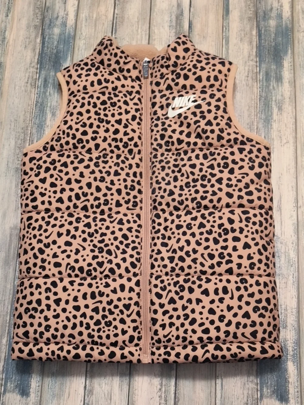 Nike Girls Heart Leopard Print Puffer Vest Sz M
